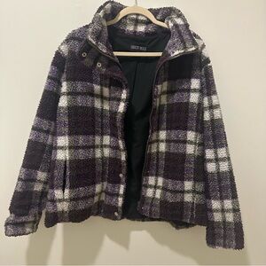 PURPLE PLAID FUZZY JACKET